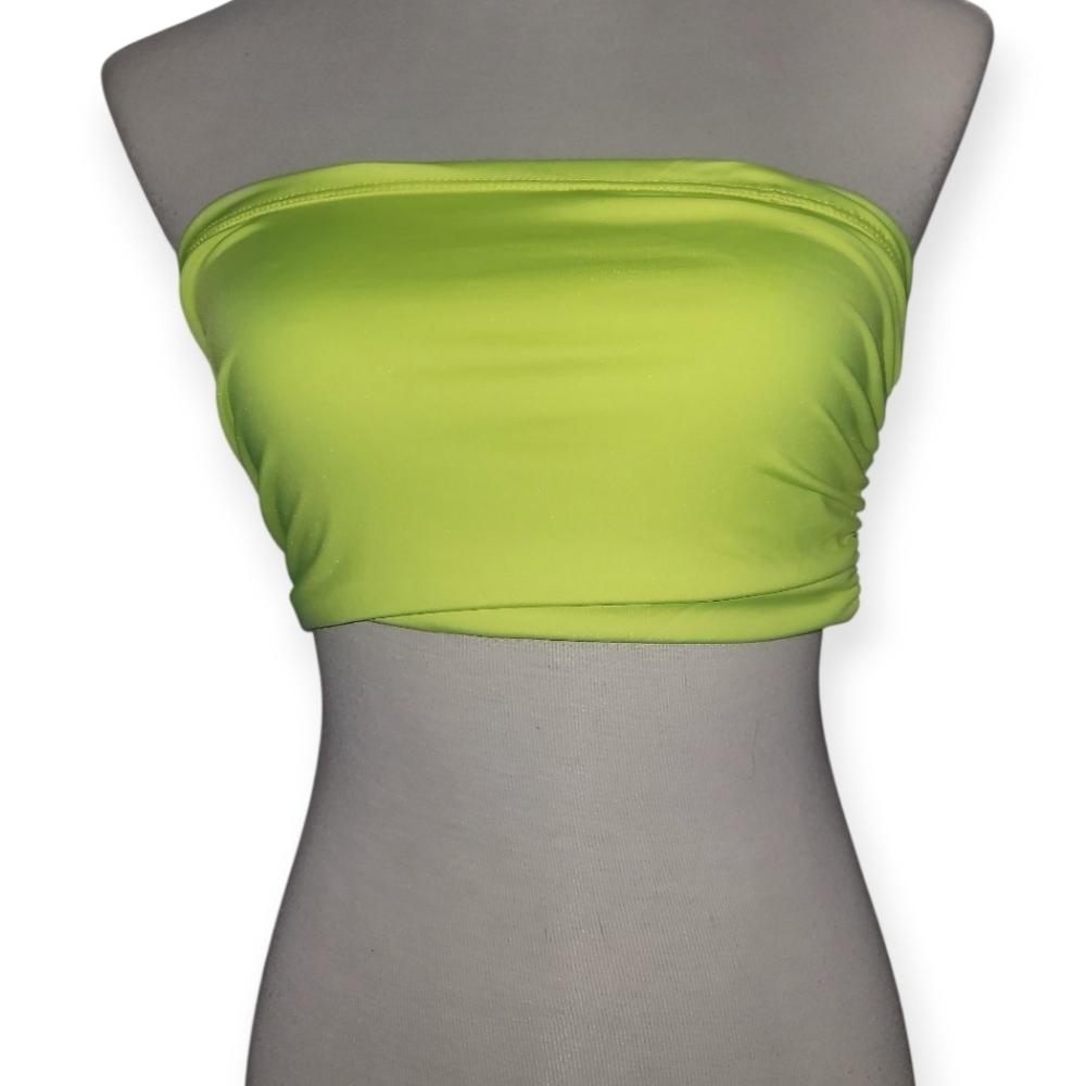 skims Tube Top bra neon yellow small shirred swim bikini